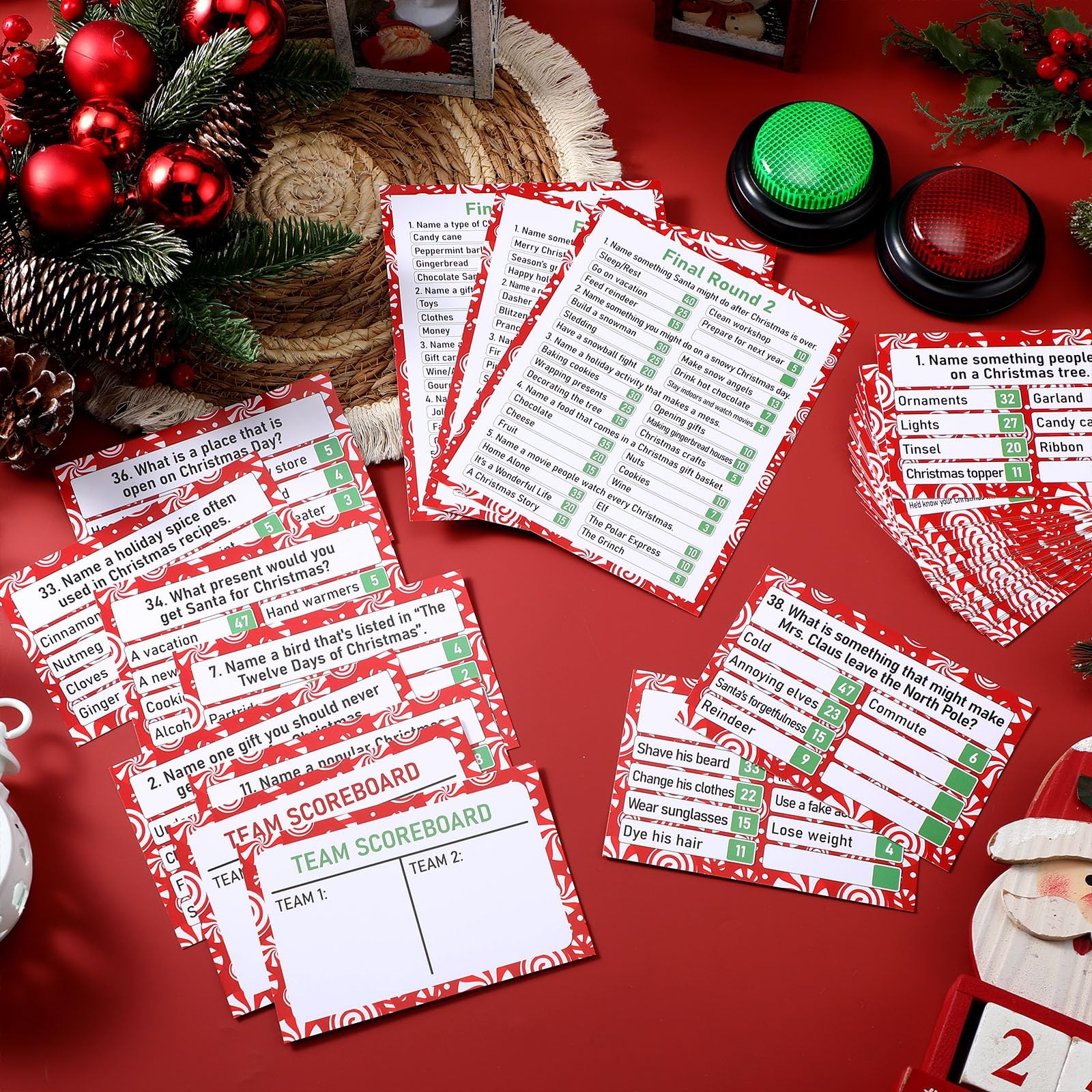 Vinsot 50 Pcs Christmas Friendly Feud Game with Answer Buzzer Christmas Feud