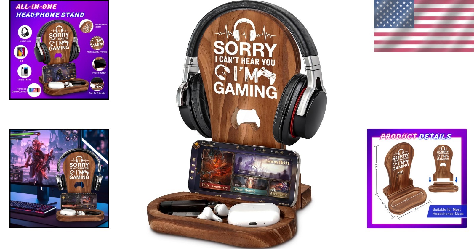 Multi-Functional Gamer Decor – Wooden Headset Stand for All Gaming Setups