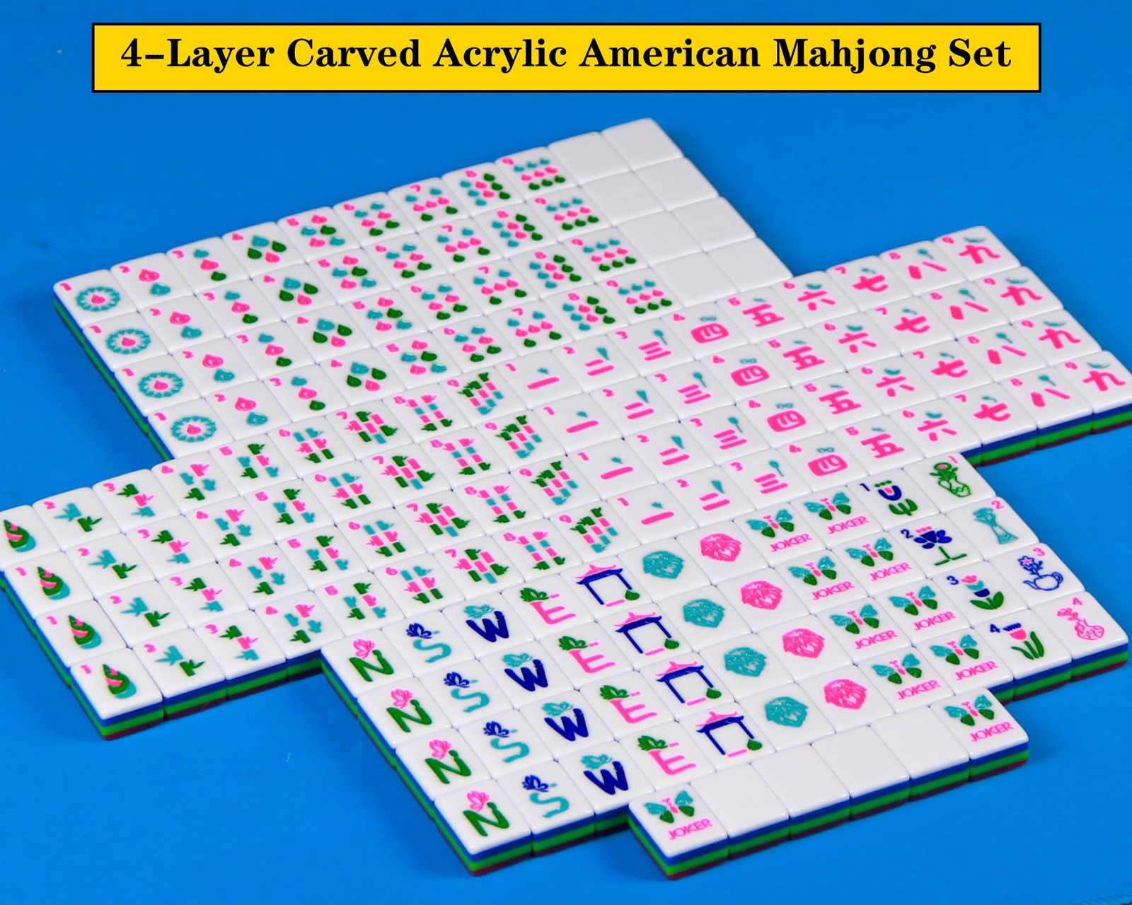 YANMEIYA 4 Layer Mahjong Tile Set 1.2-inch Acrylic American Mahjong Set 166 M…