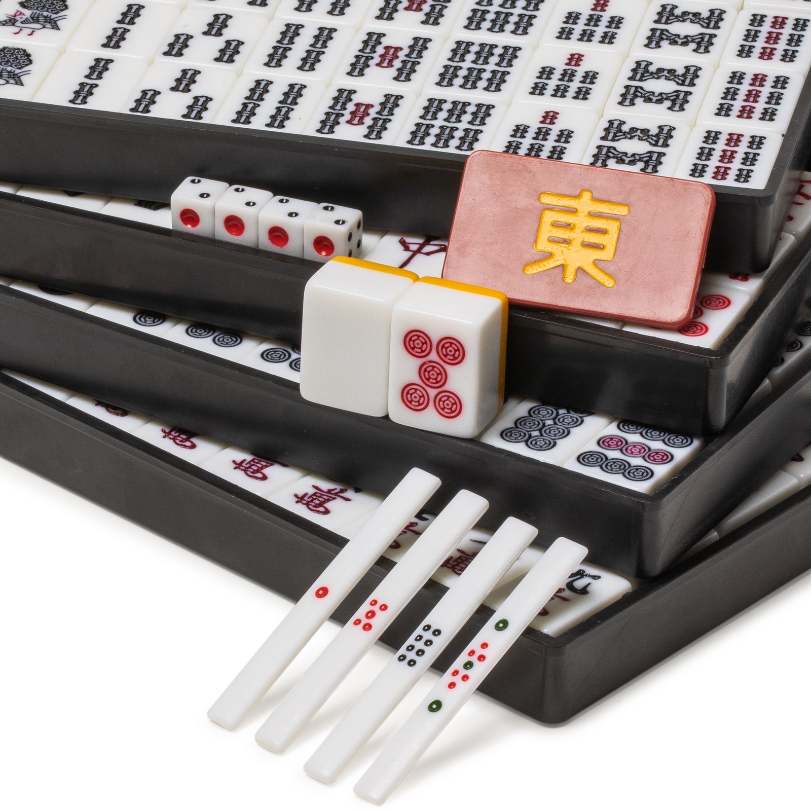 Japanese Riichi Mahjong Set with Standard Size Tiles and Black Vinyl Case