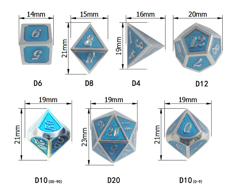 7pcs Polyhedral Metal Dice Sets For Role Playing Game RPG
