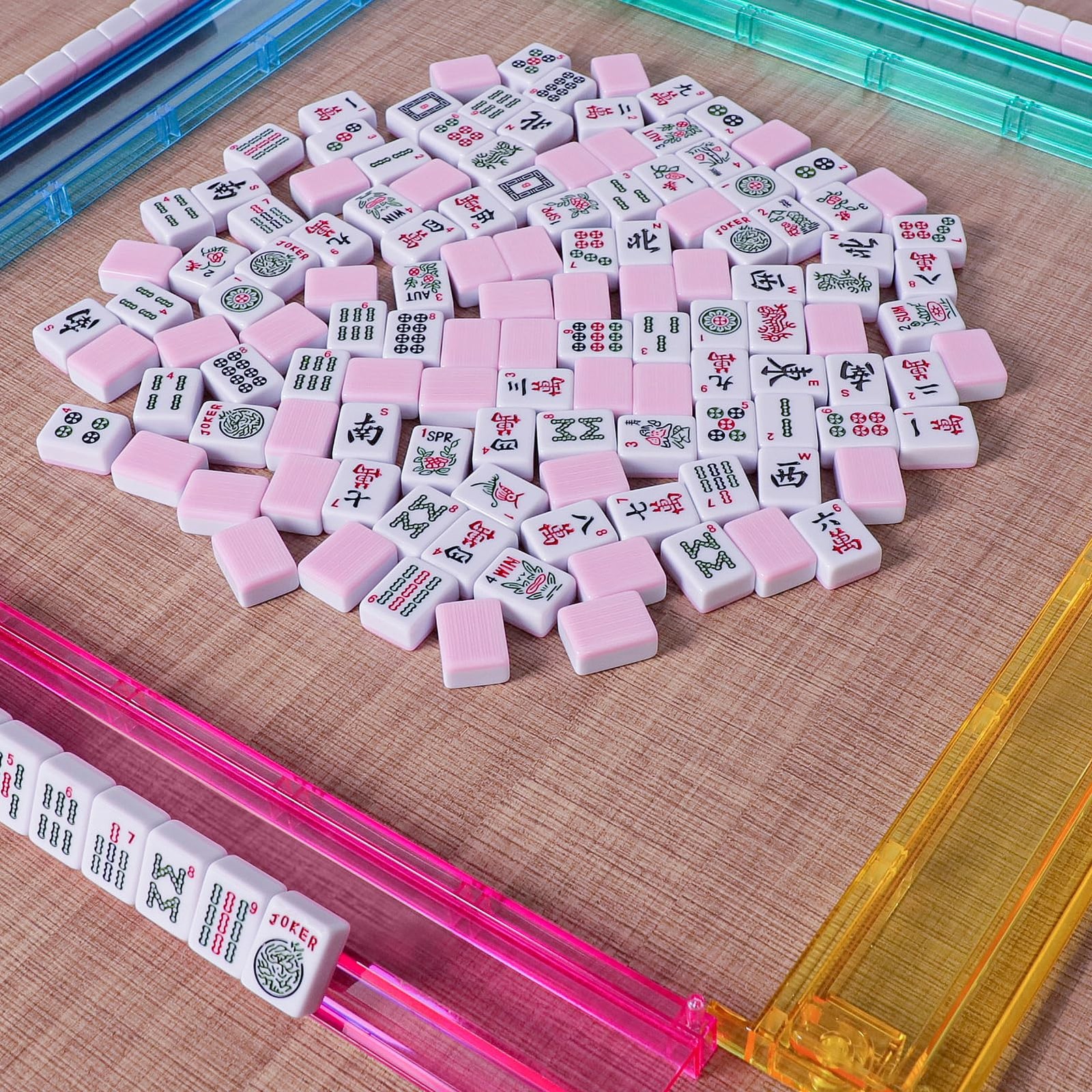 American Mahjong Game Set with 166 Pink Tiles, Bag, Racks, and Accessories