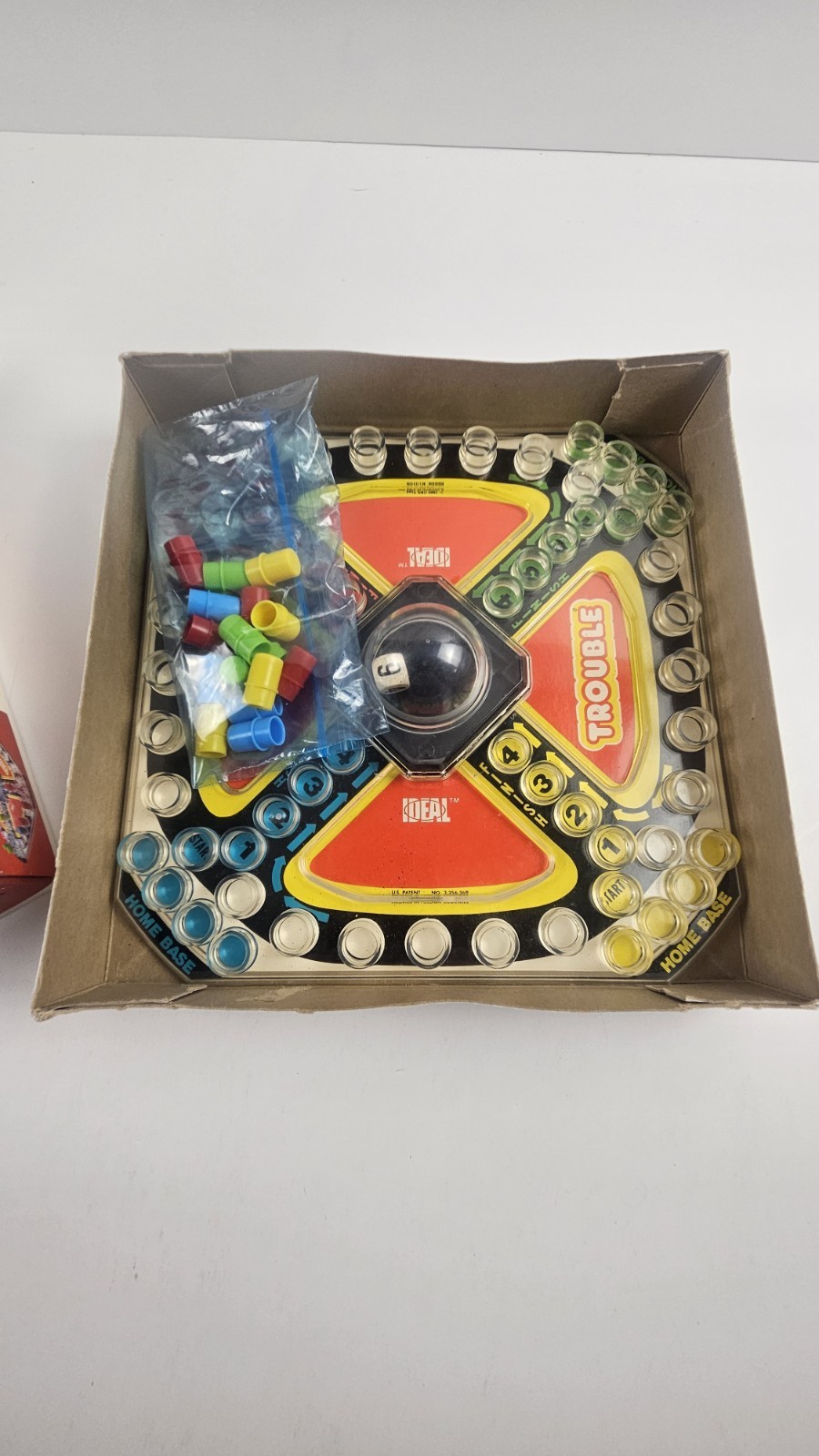 Ideal Trouble Pop-o-matic Strategy Board Game Ages 5+ 2-4 Players Vintage 1980