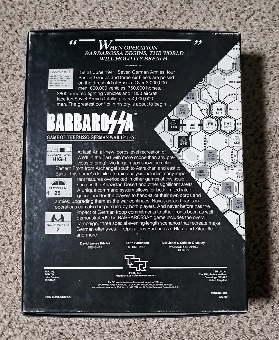 1986 Unpunched SPI Barbarossa Strategy Game of The Russo-German War 1941-45 TSR