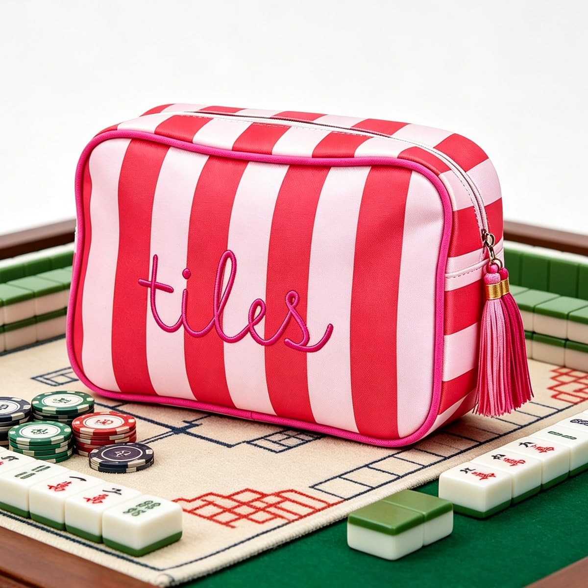 Mahjong Tile Bag, Thickened Canvas Zippered Mahjong Storage Pouch, Embroidere…