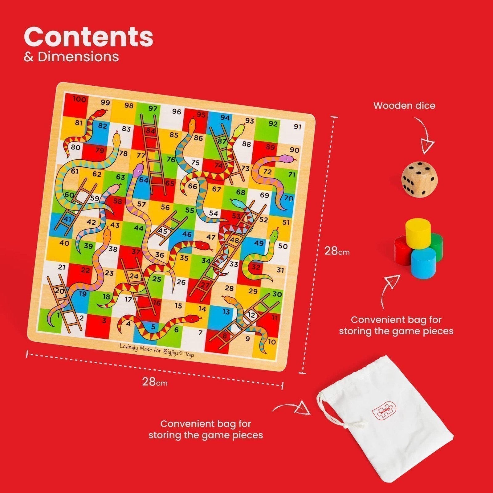 Bigjigs Toys Traditional Snakes and Ladders Wooden Game Set, Quality Family…