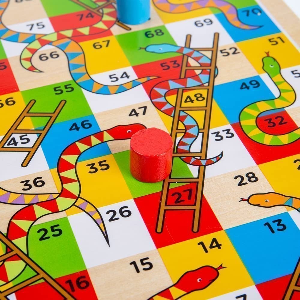 Bigjigs Toys Traditional Snakes and Ladders Wooden Game Set, Quality Family…