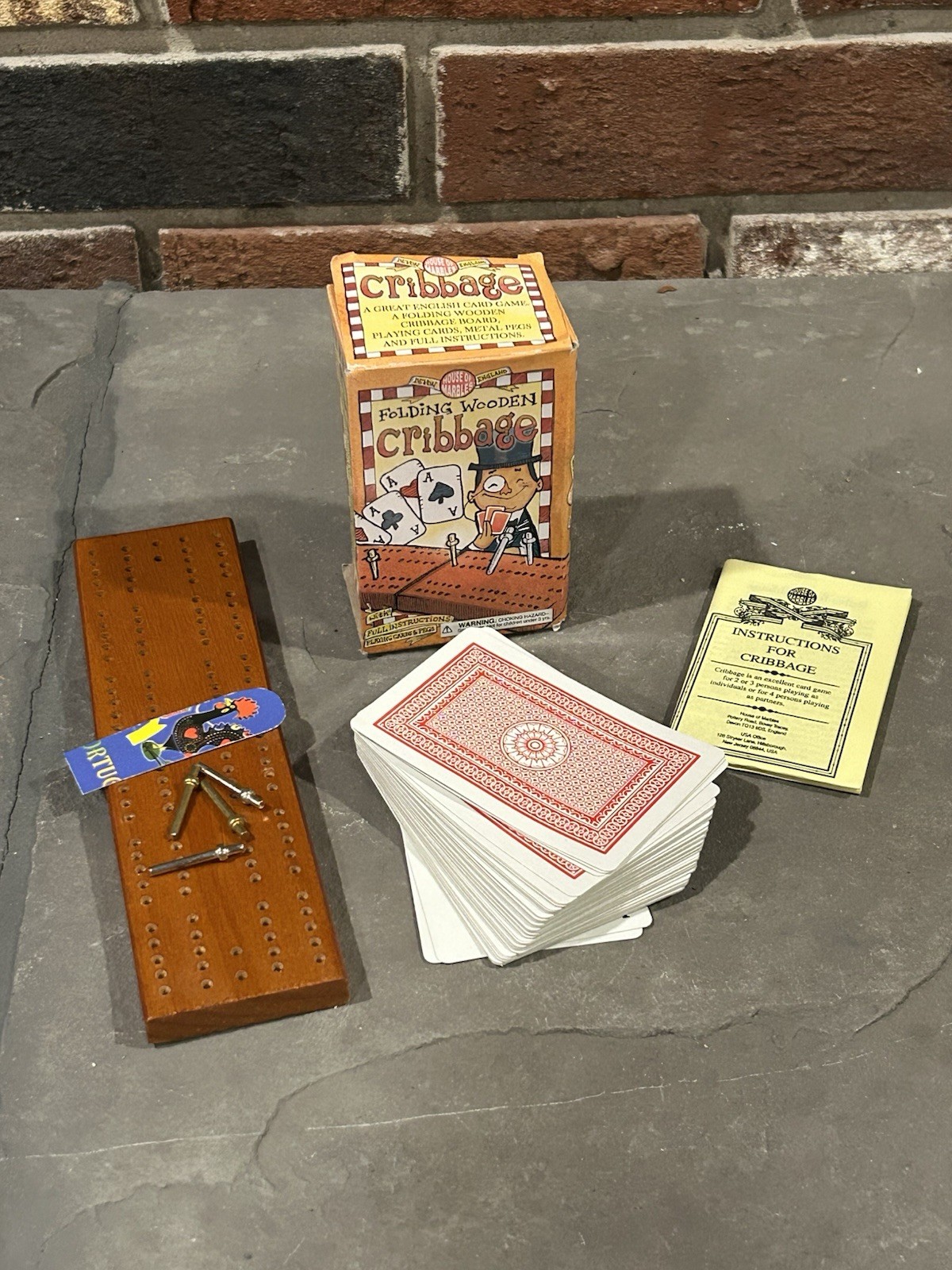 House of Marbles Folding Wooden Cribbage Set Board Game Cards – L