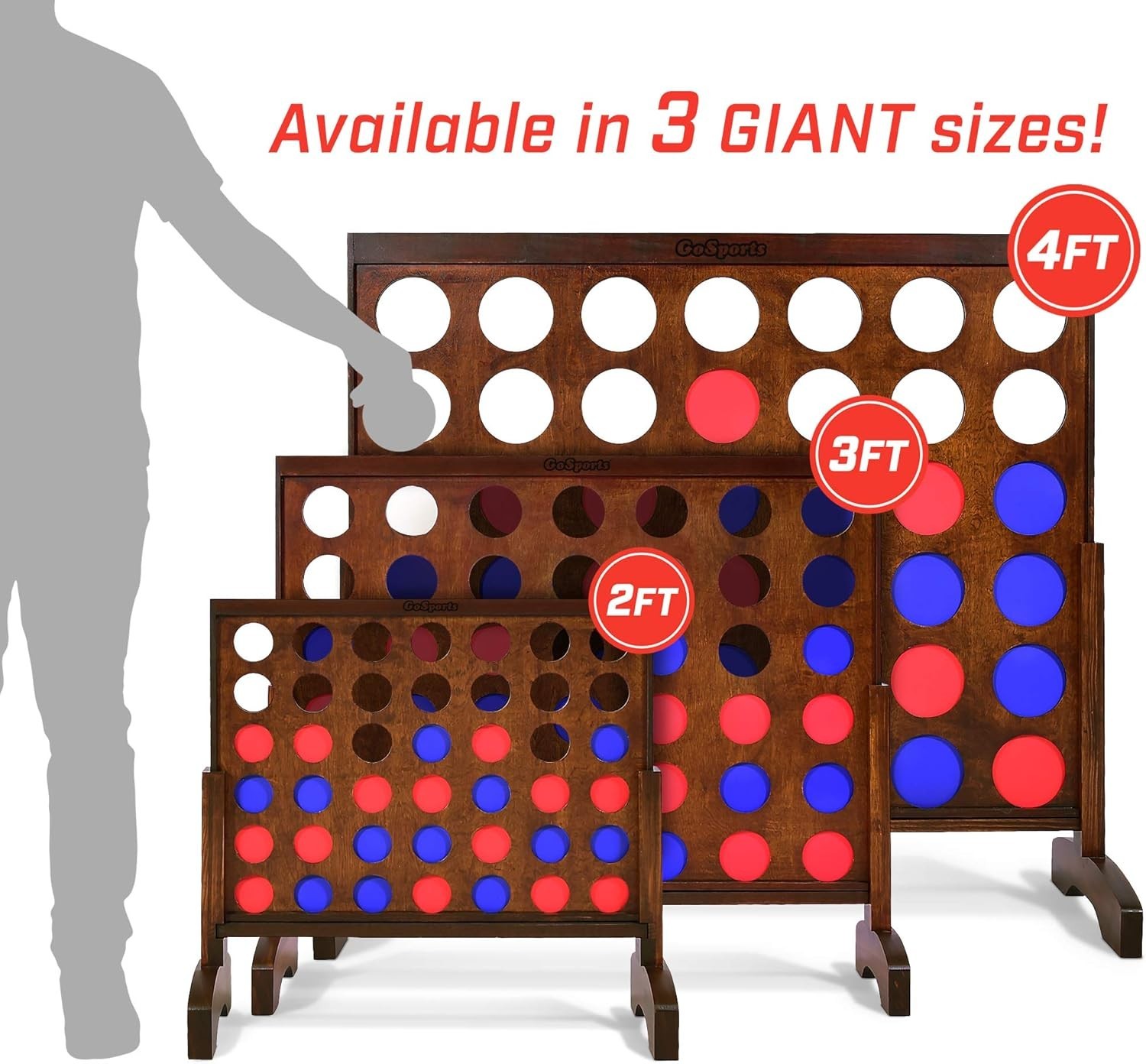 Gosports 3ft Wooden Giant Connect 4 Game with Coins Carry Case Indoor Outdoor