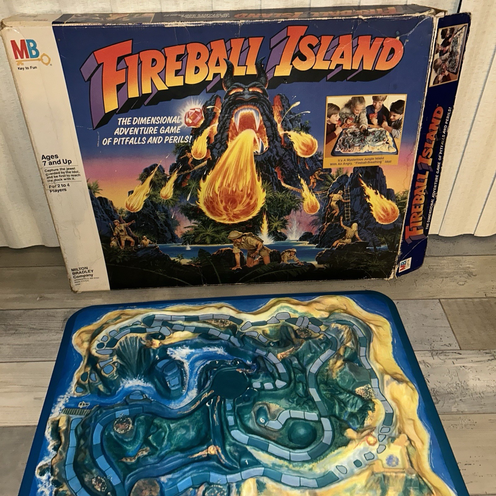 MILTON BRADLEY FIREBALL ISLAND GAME BOARD ONLY WITH BOX 1986 Few Accessories