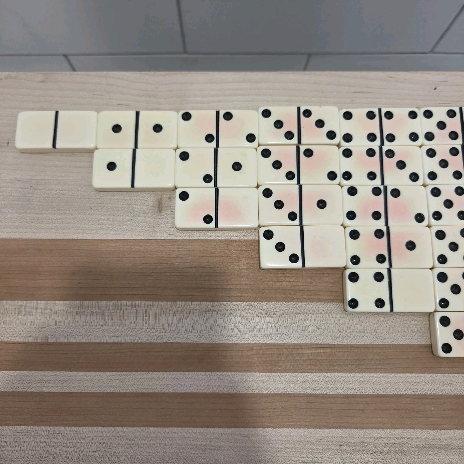 Puremco Marblelike Dominoes White Standard Double 6 WATERMELON No 616 Vintage