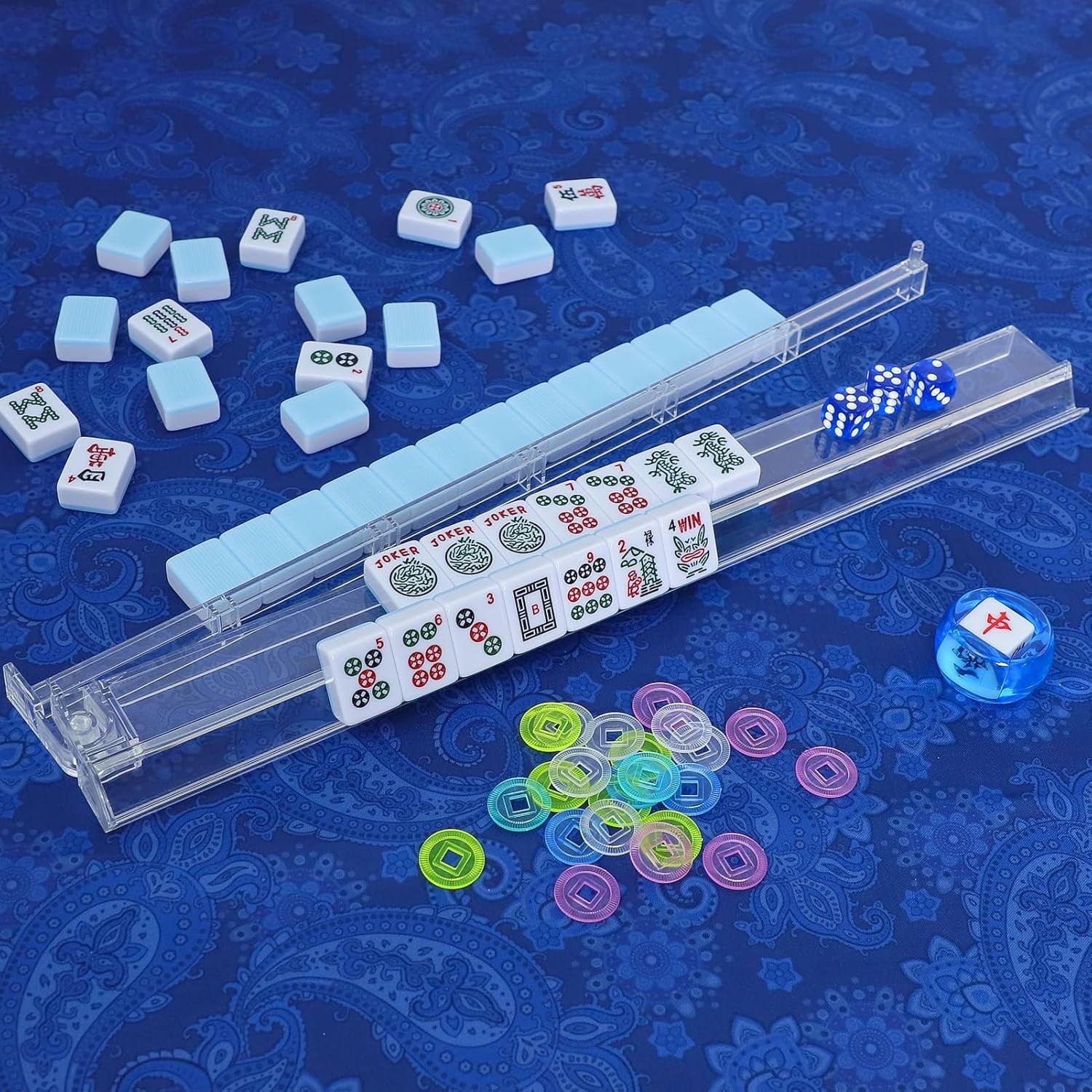 Complete American Mahjong Set with 166 Blue Tiles and Stylish Carrying Bag