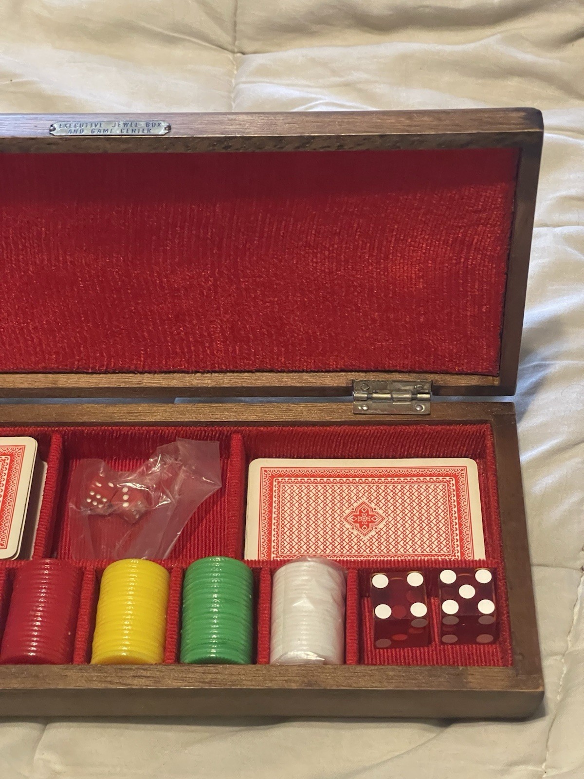 VTG Executive Jewel Box and Game Center Wooden Dice Cards Poker Chips Craps