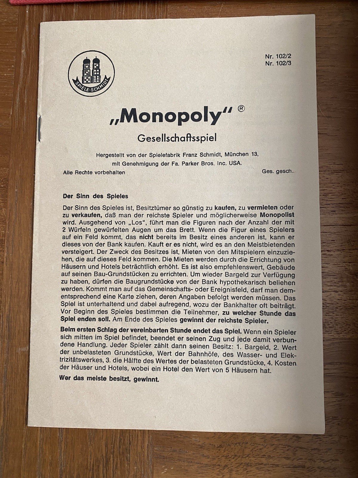 Monopoly Rare German Import 1961 Complete Wood Pcs Spiele Schmidt Excellent