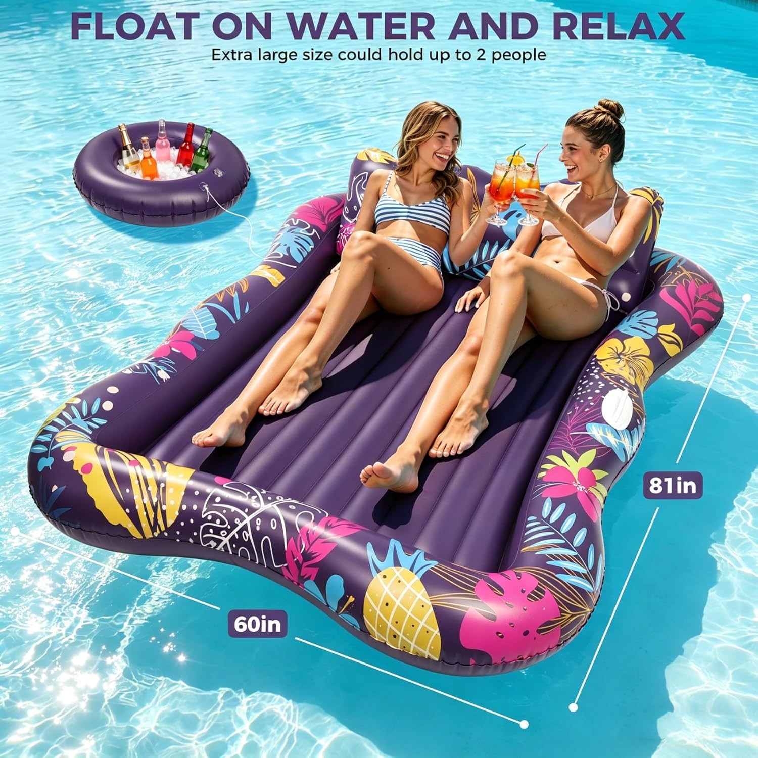 Extra Large Adult Inflatable Pool Float Lounge 81″ x 60″ Tanning Lounger