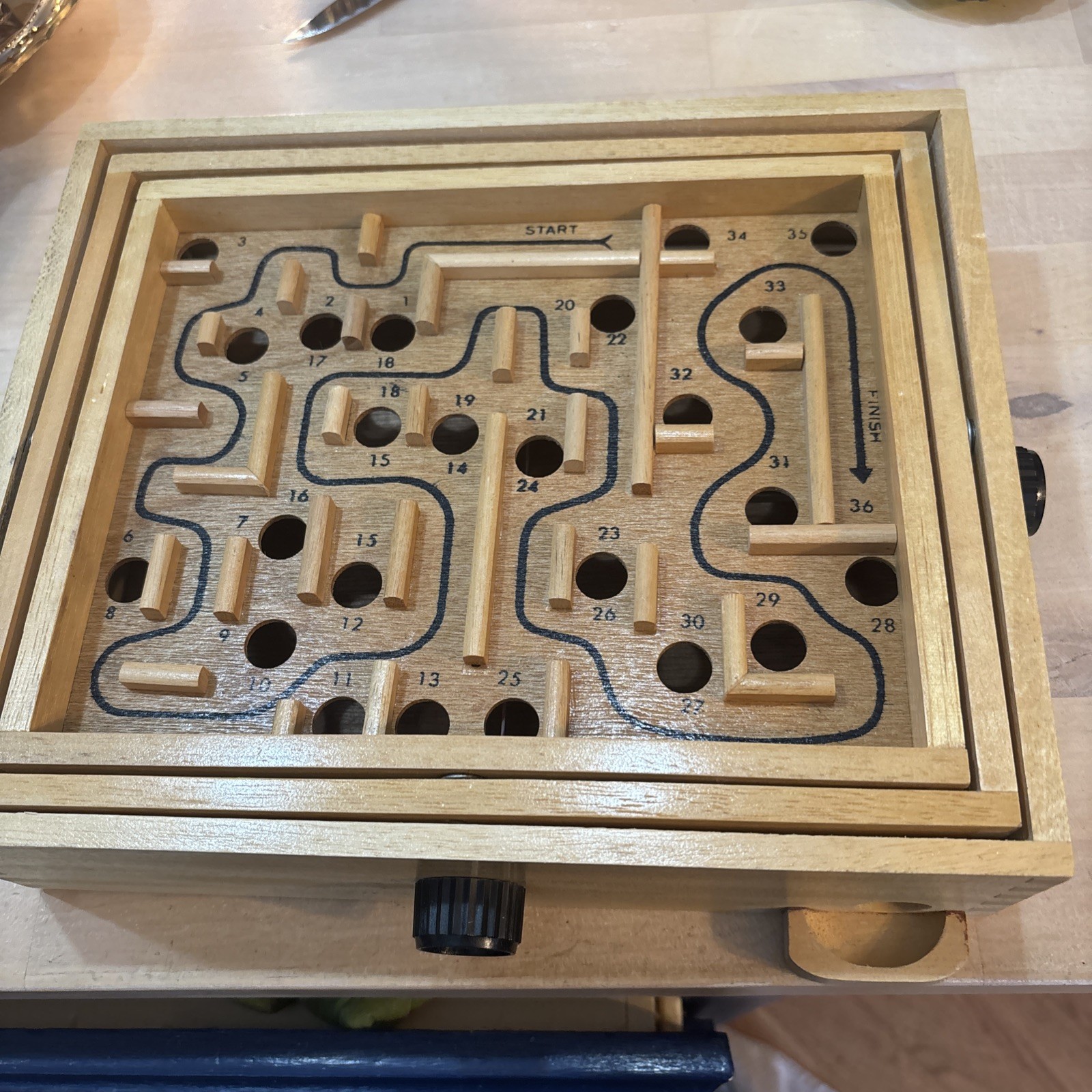 Vtg 80s Labyrinth Wooden Steel Ball Marble Tilting Maze Puzzle Game Roll-A-Maze
