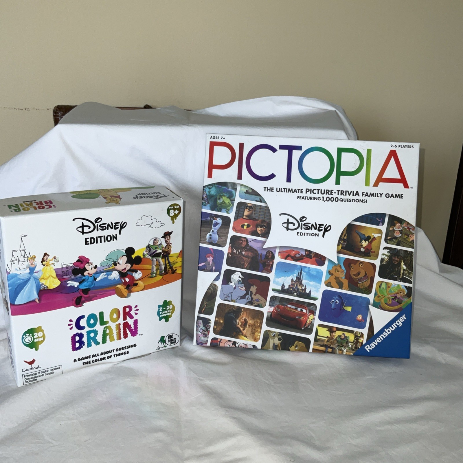2 Disney Themed Trivia Games Color Brain & PIctopia EUC Ravensburger& Big Potato