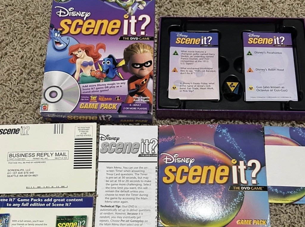 Scene It? The DVD Disney Super Game Pack – MINT! 1/2 CARDS ARE SEALED! complete!