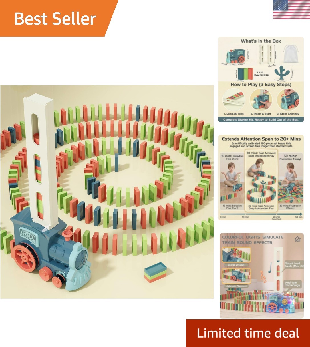 Domino Train Toys Kids Games – Automatic Stacking Creative Game 3+ Old – Ste…