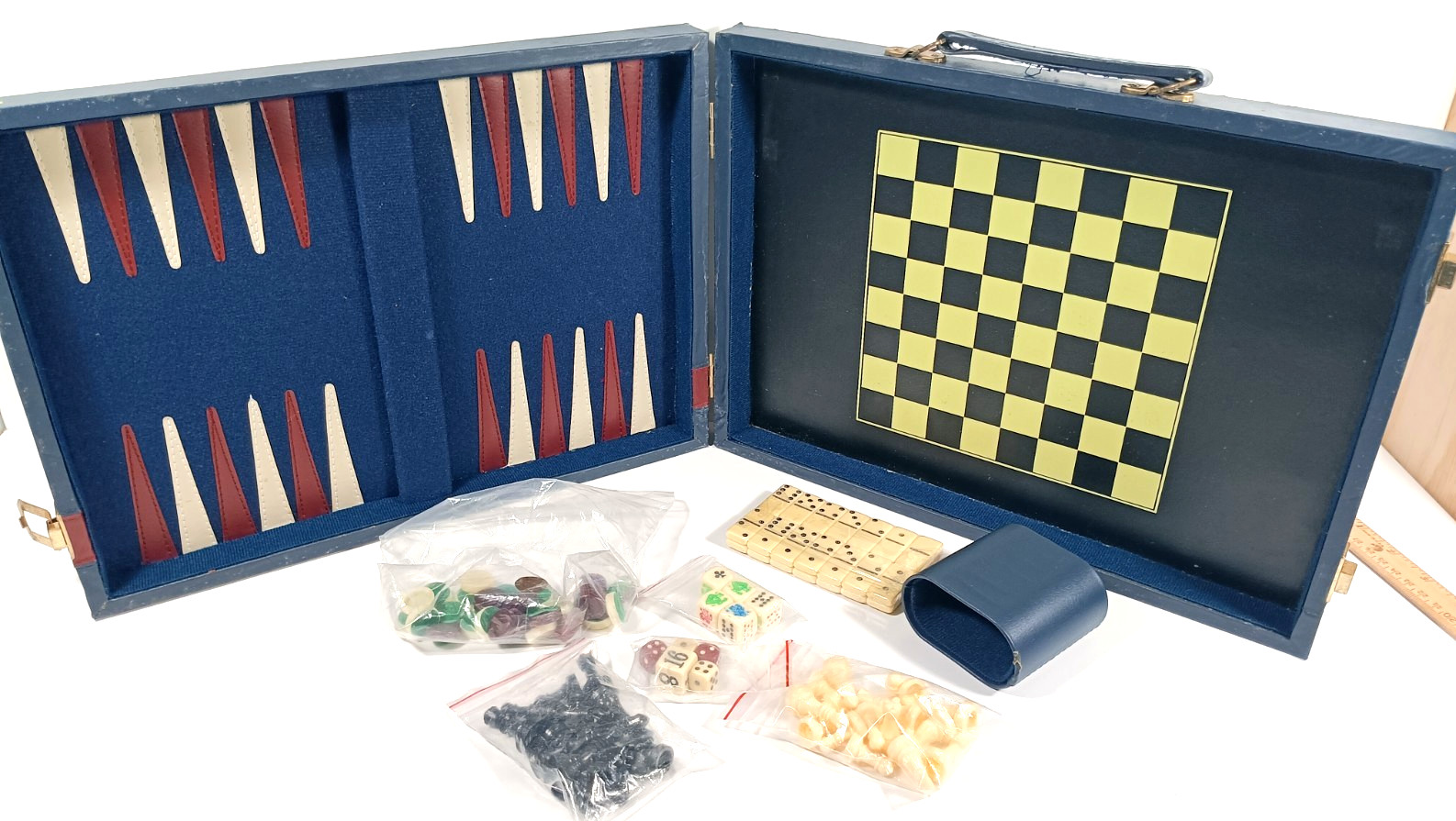 Castle Classics Game Case Backgammon Chess Checkers Dominoes Poker Dice
