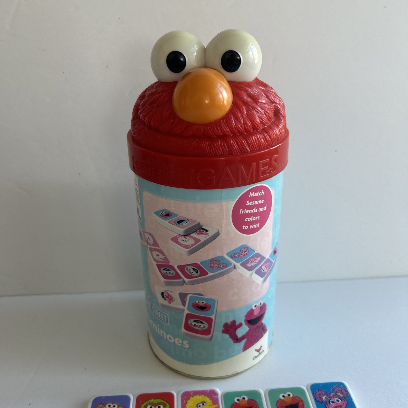 VTG Sesame Street ELMO Picture Dominoes In A Tube Matching Game 2007 & Numbers