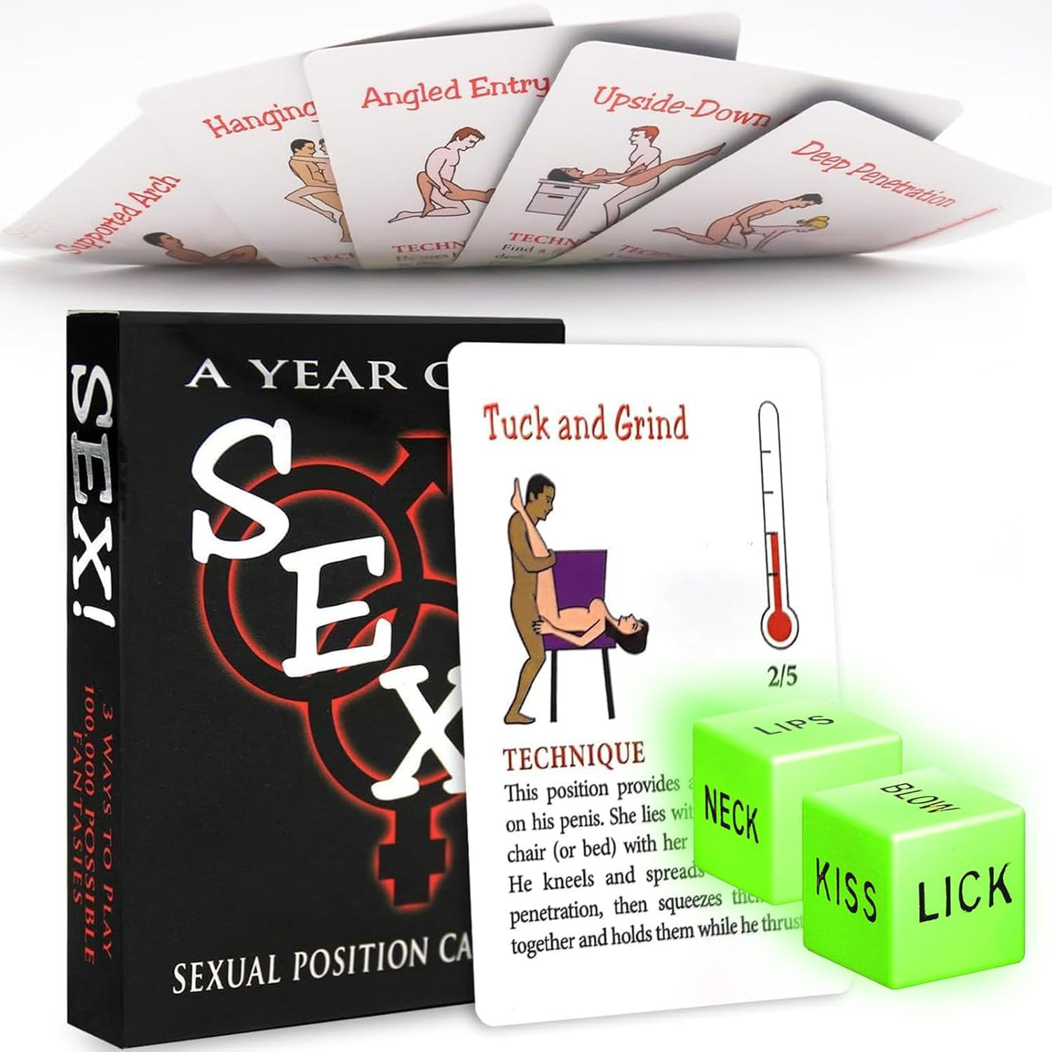 50 Positions Sex Cards with 2 Glow Sex Dice, Sex Game for Date Night Couples Sex