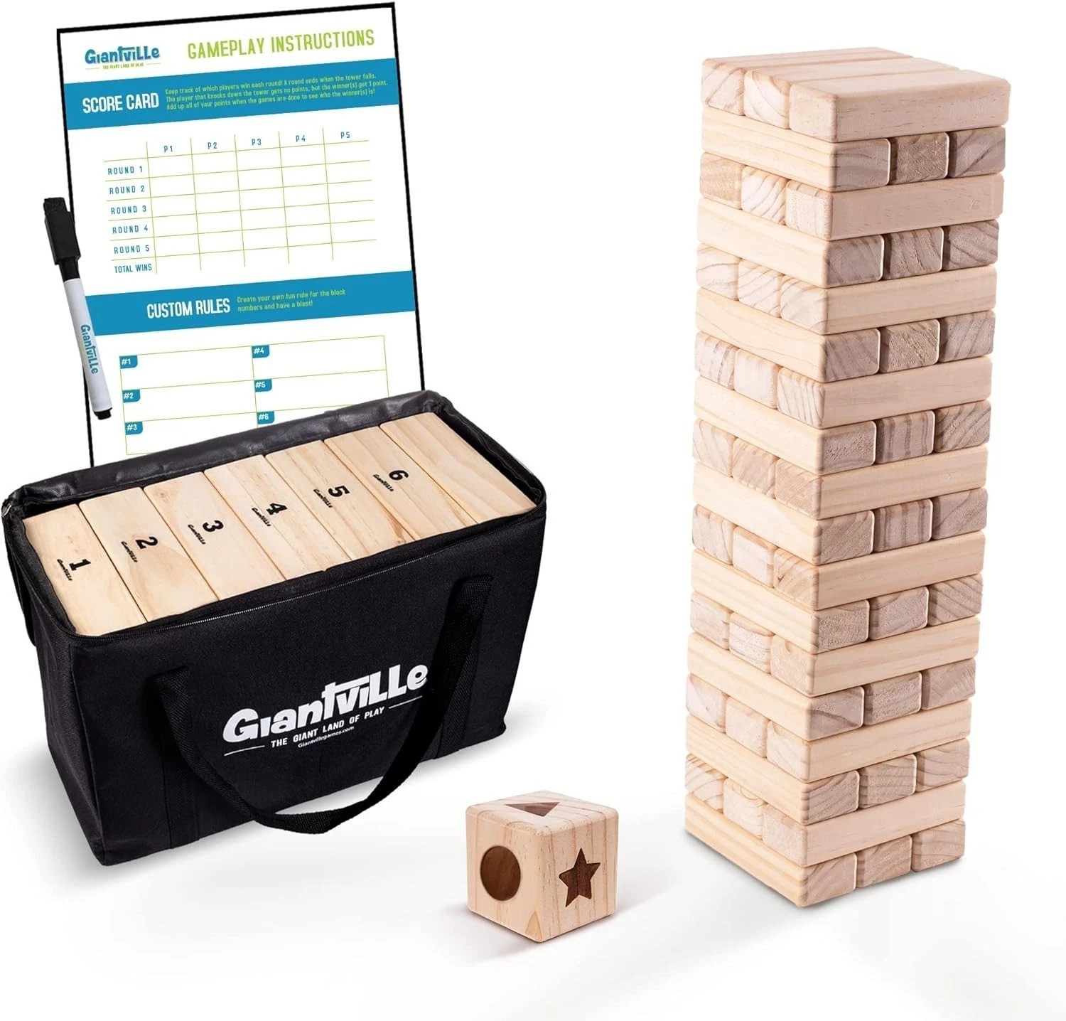 Entertainment for All Ages: 54-Piece Timber Tower Game in Durable Pine Wood