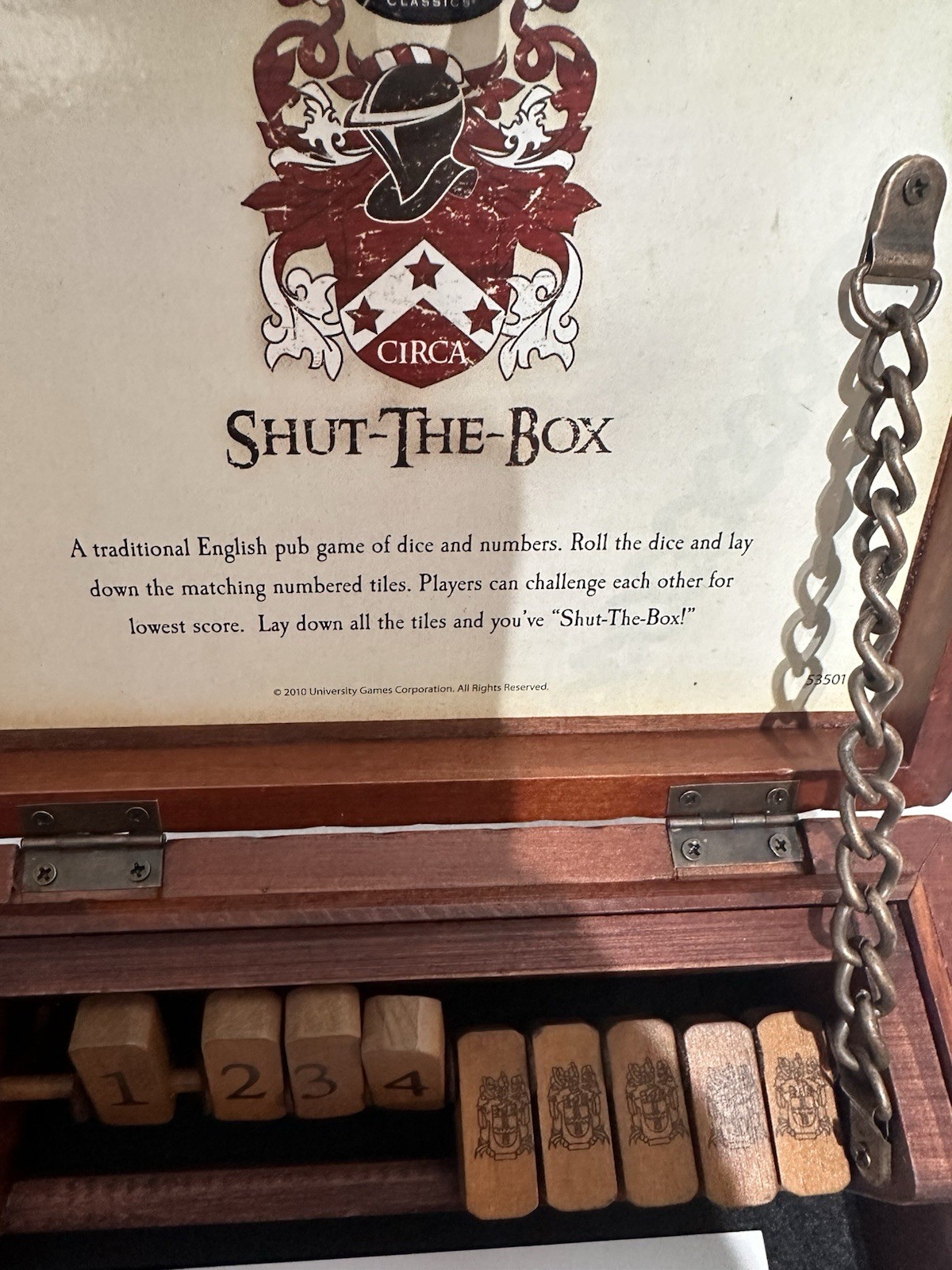 Line Etched Box Vintage Shut The Box Front Porch Board Game W/ Dice 2010