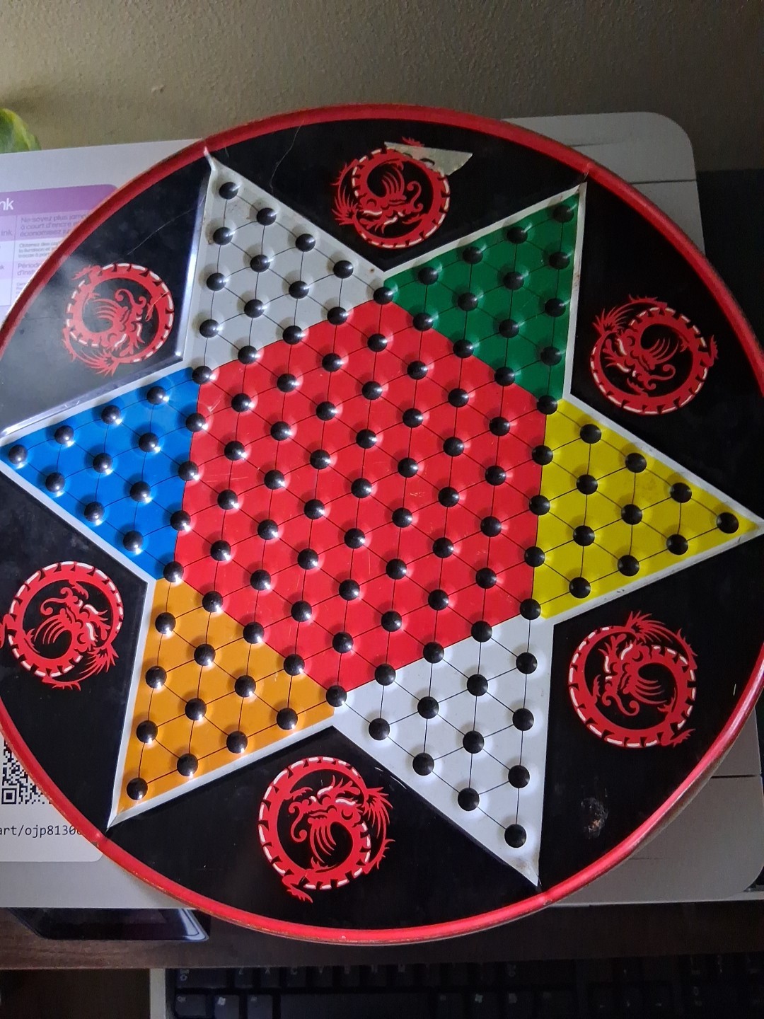 Ohio Art Chinese Checkers & Marbles Round Metal Board Tin Litho 12” HONG KONG