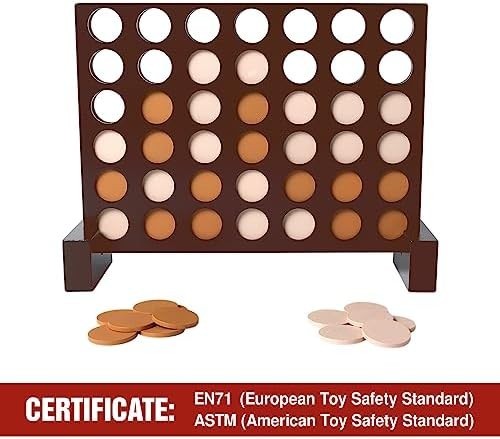 Wooden 4 in a Row Game, Classic Strategy Game for Kids and Adults, Connect The 4