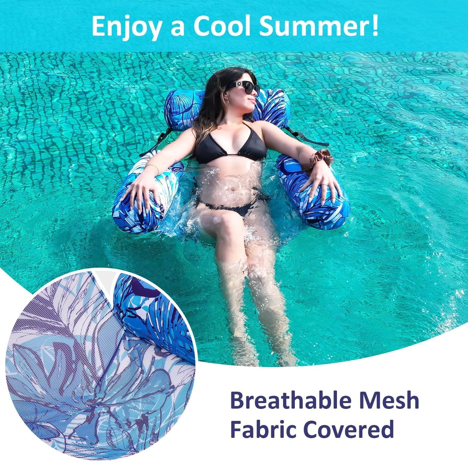 Inflatable Pool Float Chair 2 Pack Heavy Duty Water Lounge Blue Large Floats