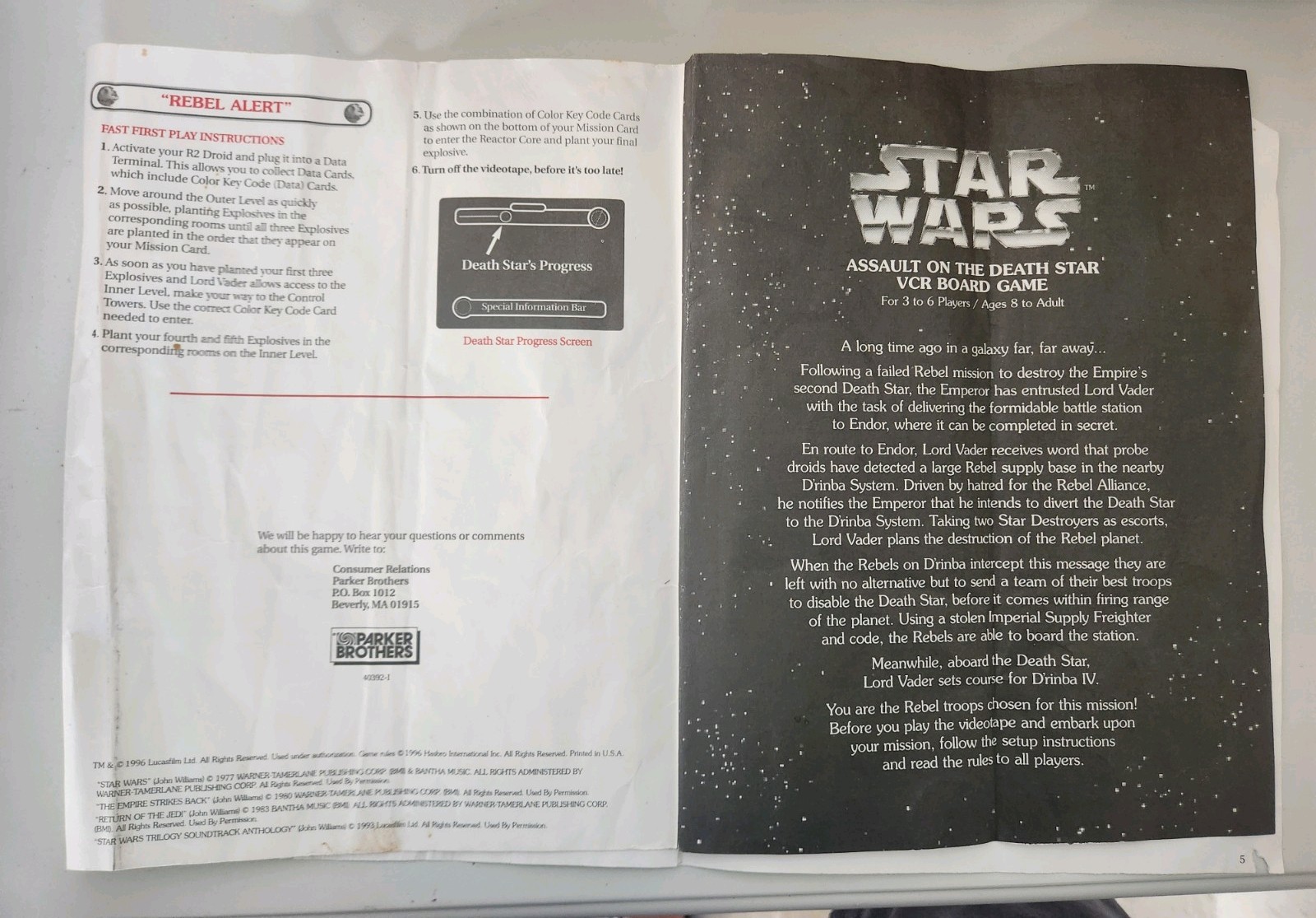 Star Wars The Interactive Video Board Game Parker Brothers 1996 Complete