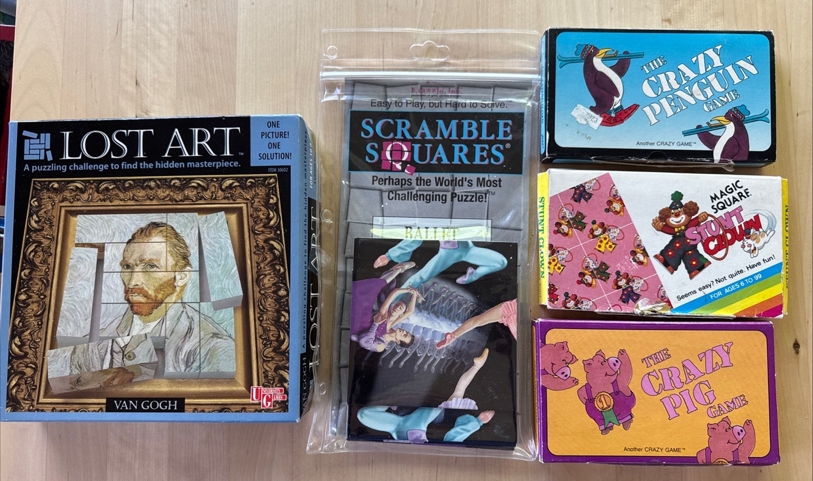 Tile Games Scramble Squares Ballet Crazy Games Pigs Van Gogh Lot Of 5 Complete!
