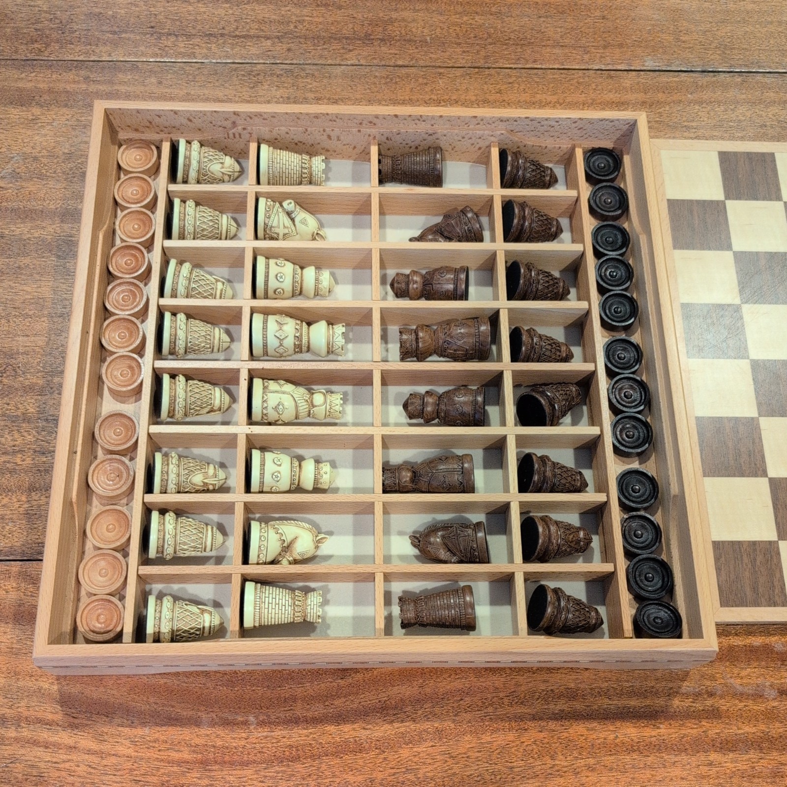 Medieval Chess Set – Wooden Board w/ Polystone Pieces Branded BushMills Whiskey