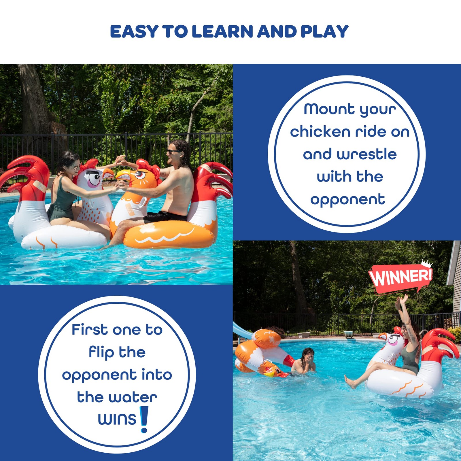 Inflatable Pool Float Game Set 2 Giant Battle Ride Ons Chicken Fight