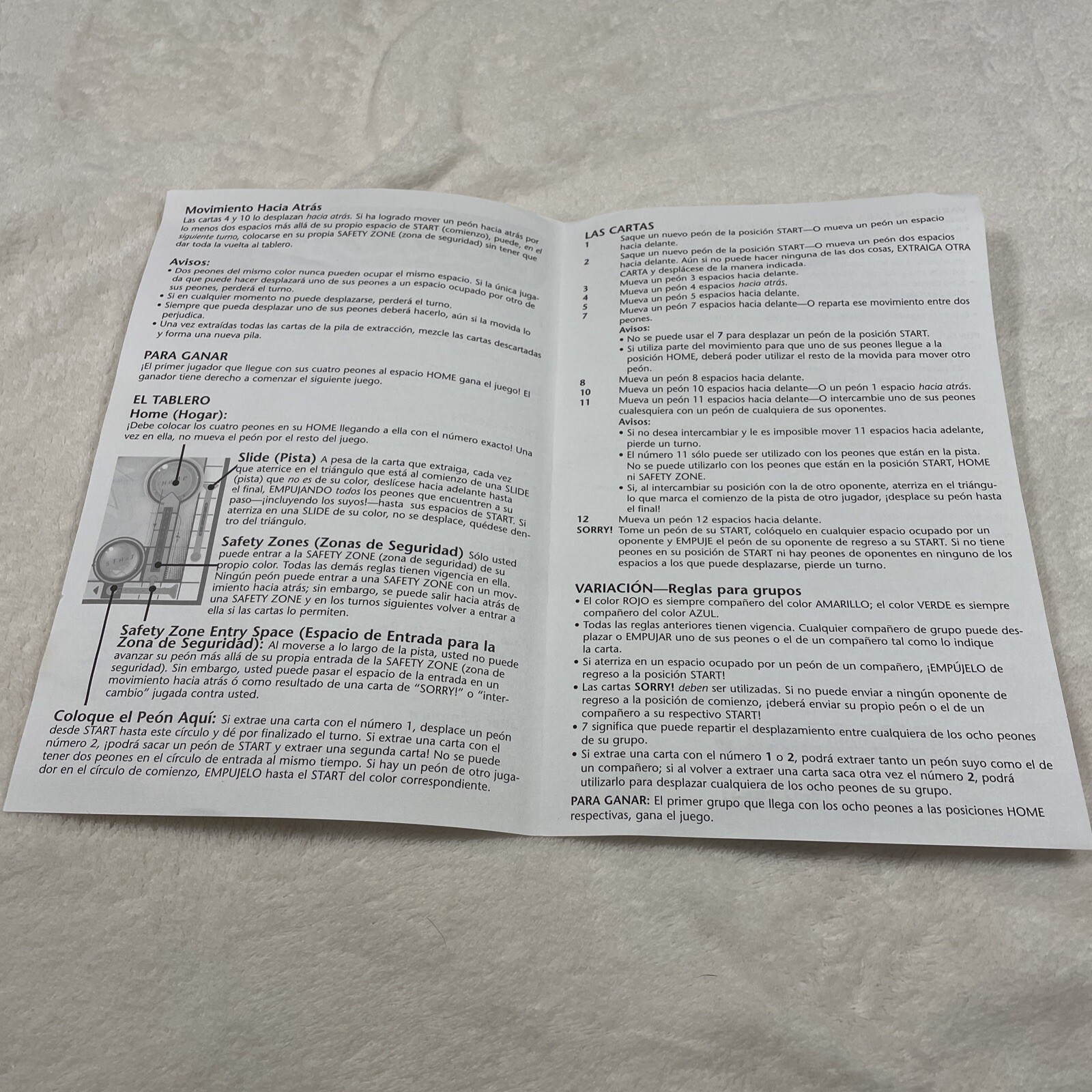 2005 Spanish Board Game Instruction Manual Replacement Part Only Hasbro
