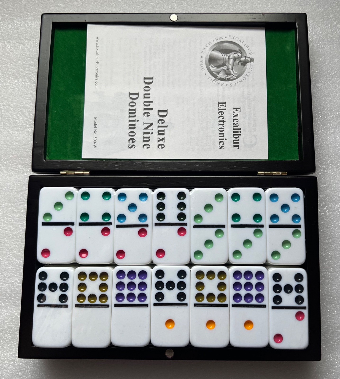 Excalibur Deluxe Double Nine Dominoes Wooden Case Sealed Tiles Complete