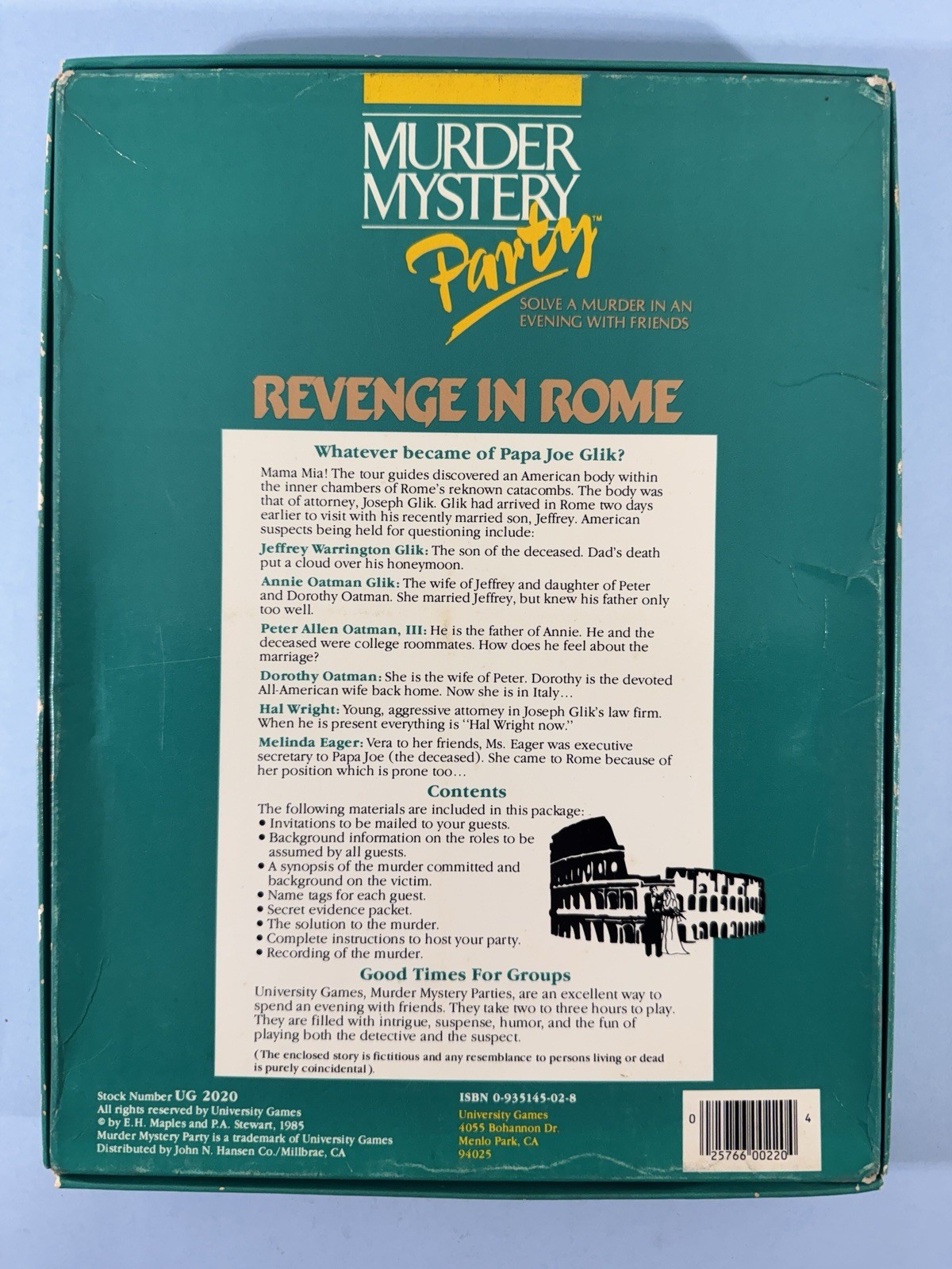 Revenge in Rome Murder Mystery Party Kit Role Playing Special Edition Used 1985
