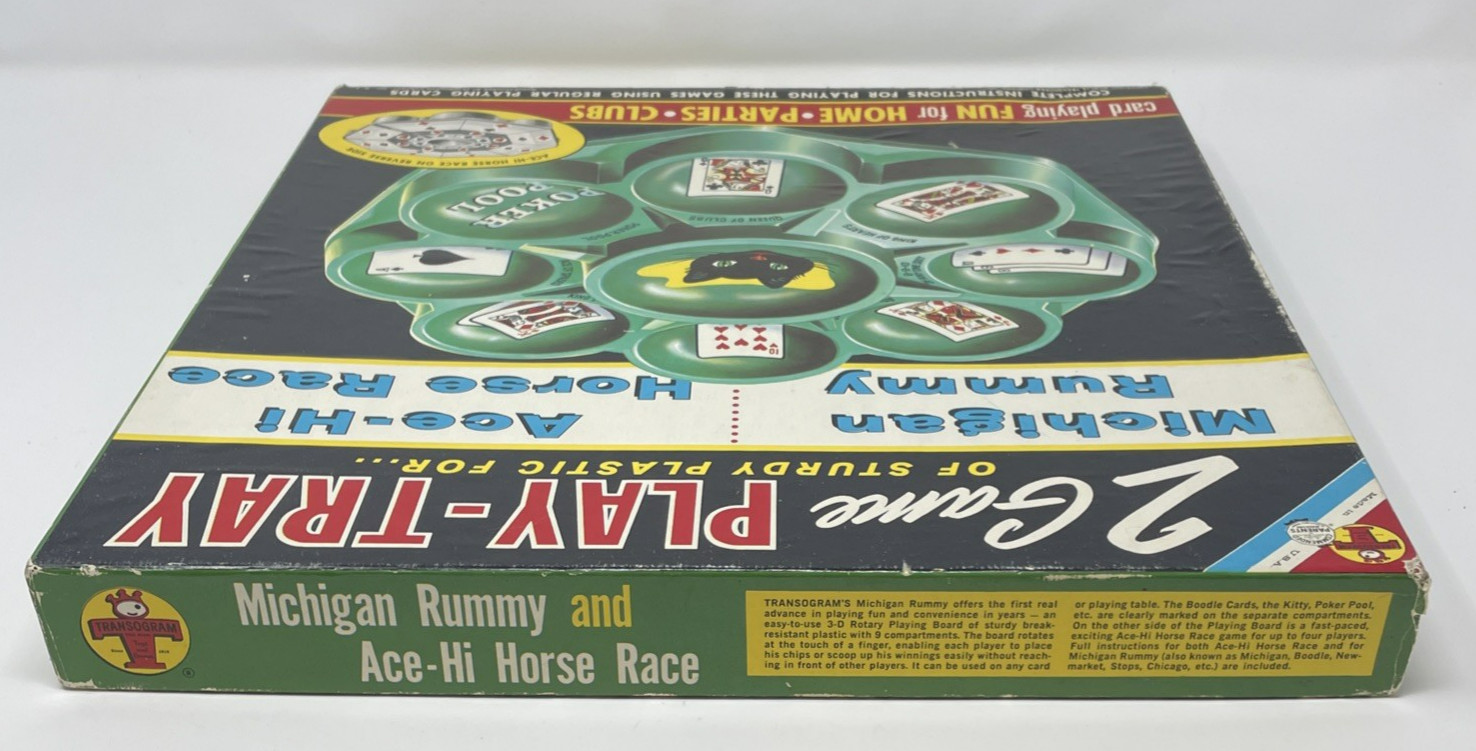 Vintage 1959 Transogram Michigan Rummy Ace Hi Horse Race Black Cat Tray
