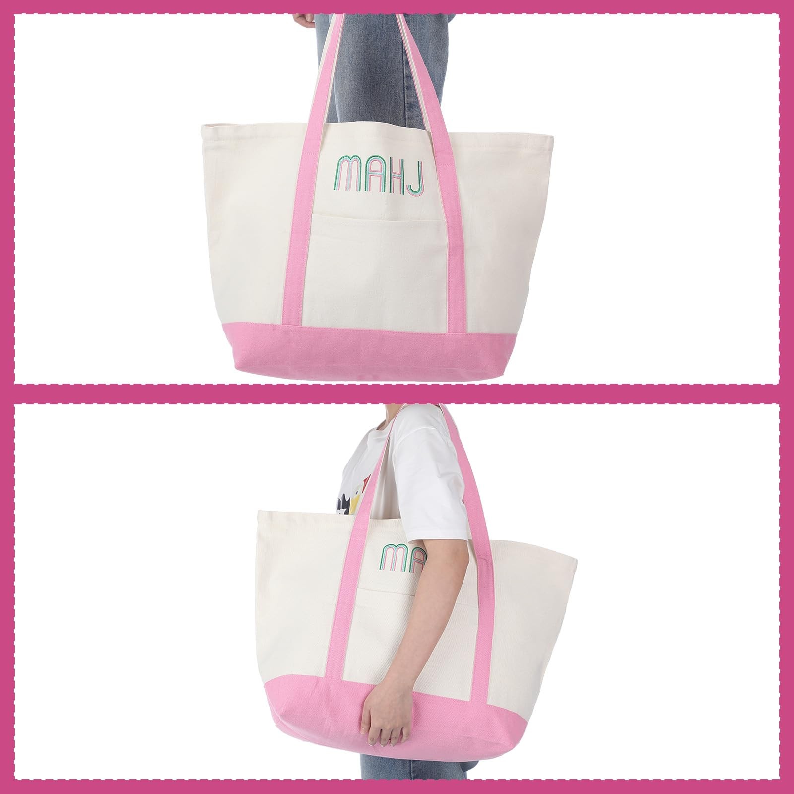 Sunnymove 3 Pcs Empty Mahjong Canvas Bag Gift Embroidered American Mahjong Set