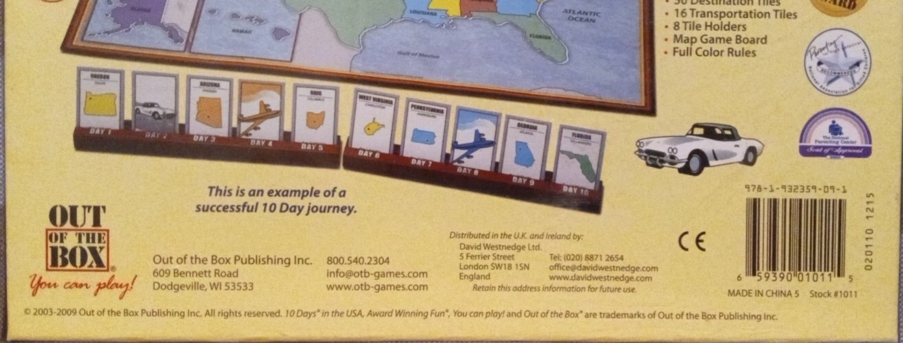 Out of the Box Boardgame 10 Days in the USA (1st Ed) Box SW