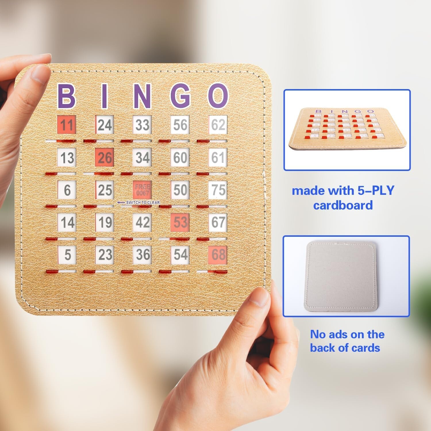 200-Pack Stitched Reusable Shutter Slide Bingo Cards with Shutter Clear Slider