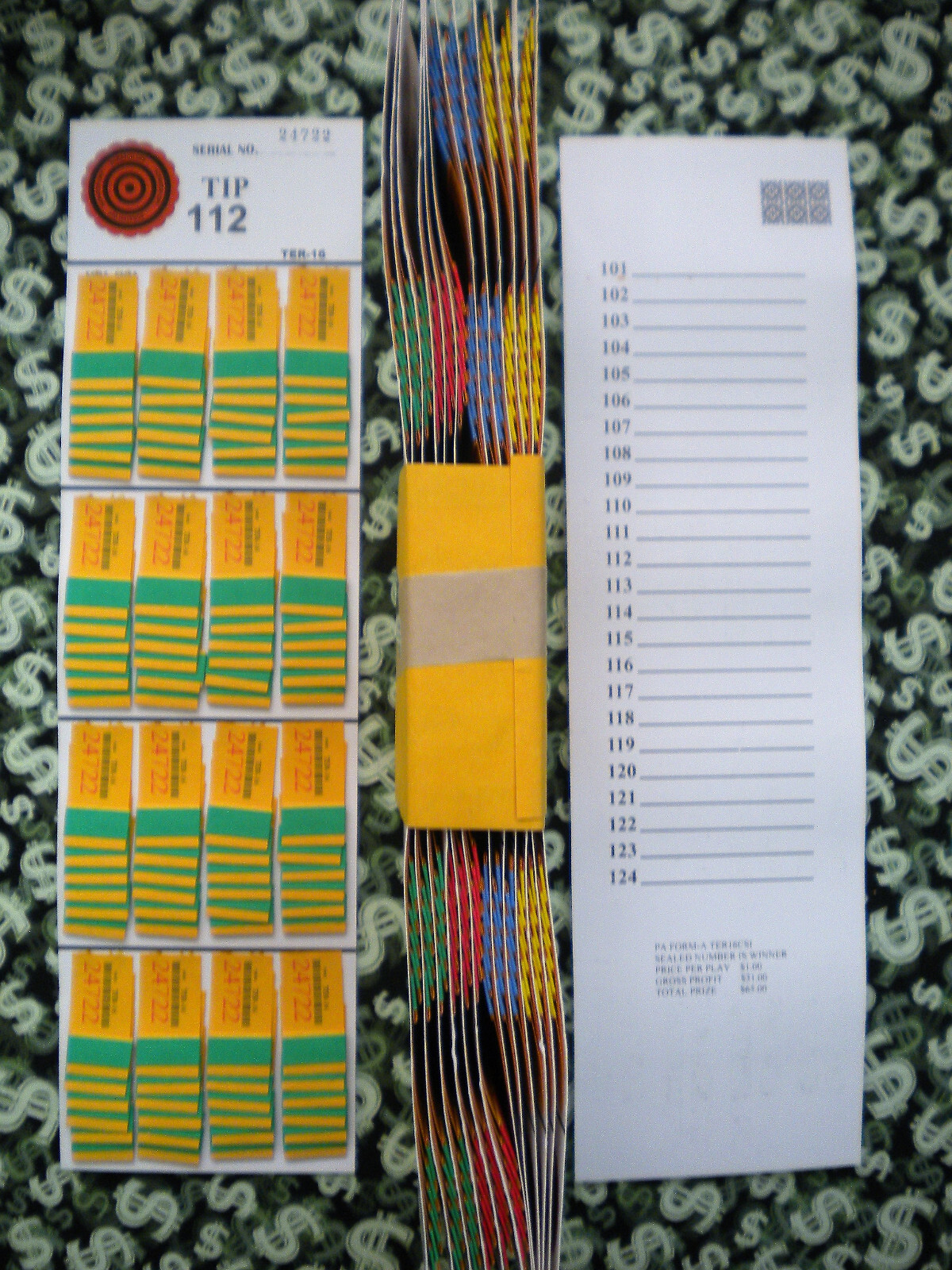 ( 4 LOT ) ~ 96 TER-16 REGULAR “NOT Sure” TIP BOARD {101-124} Pull Tab Jar Ticket
