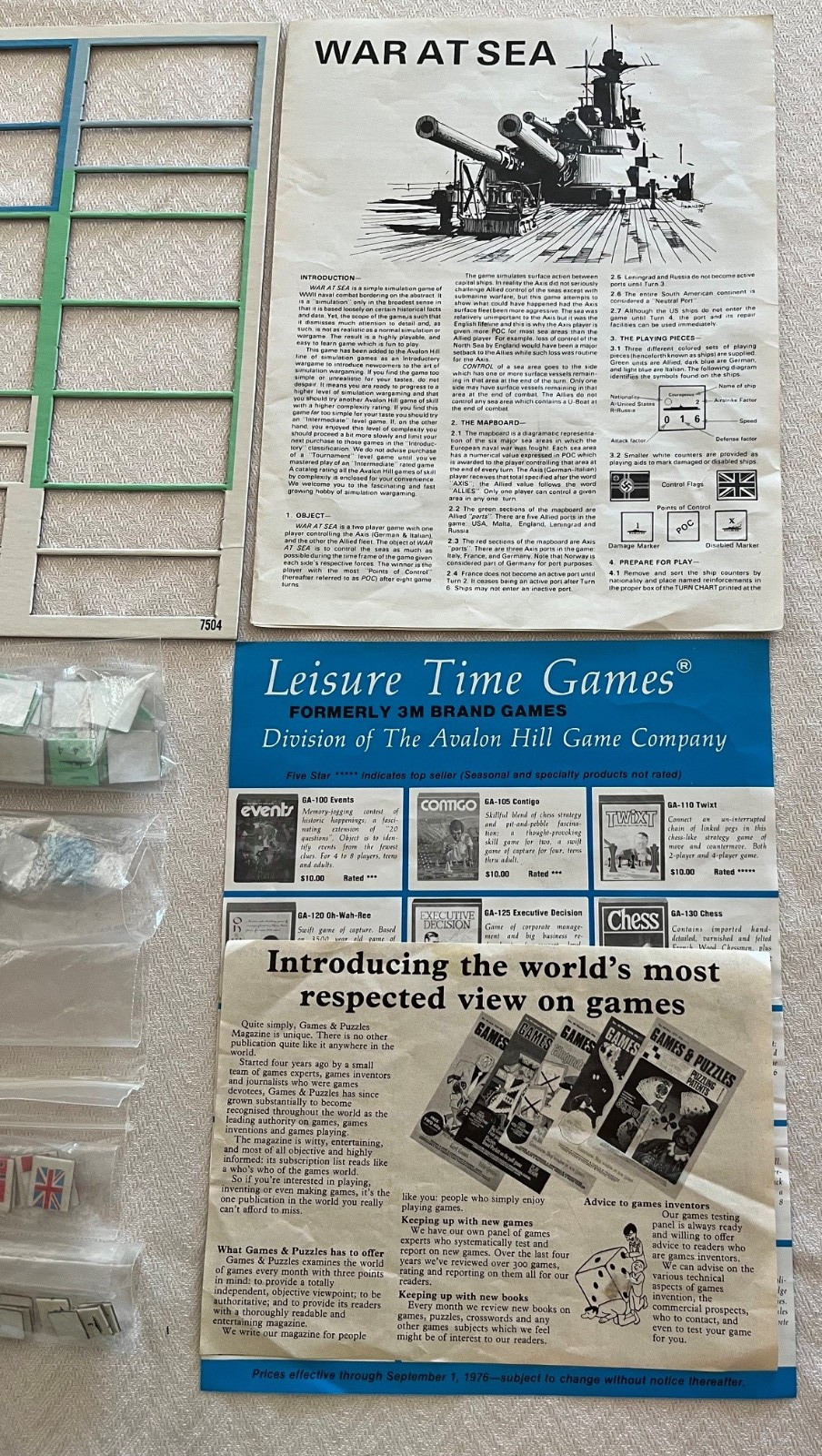 1976 Avalon Hill WAR AT SEA Game – 100% COMPLETE, ALL INTERNALS GREAT CONDITION!