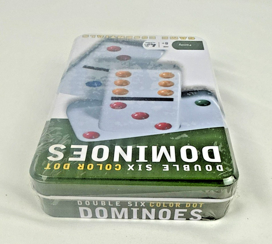 NEW SEALED Double Six Color Dot Dominoes Game in Metal Case Travel Set FREE SHIP