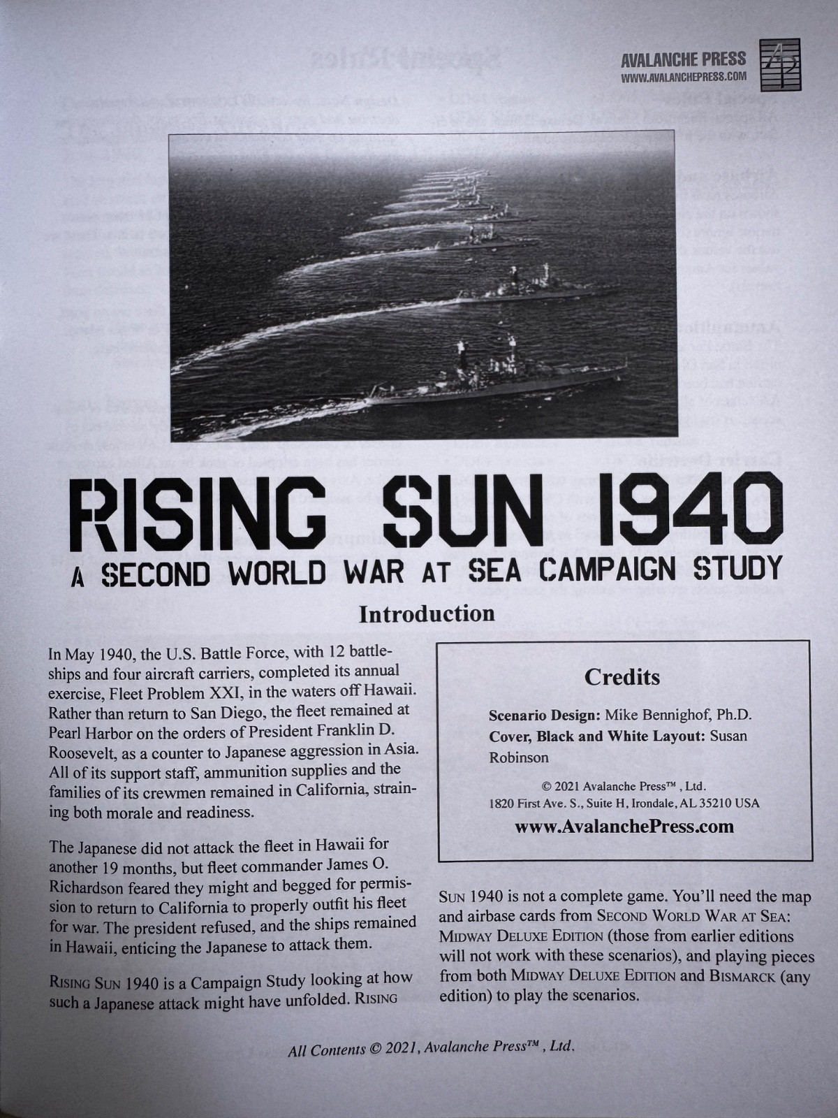 Avalanche Press Rising Sun 1940 A Second World War at Sea Campaign Study.