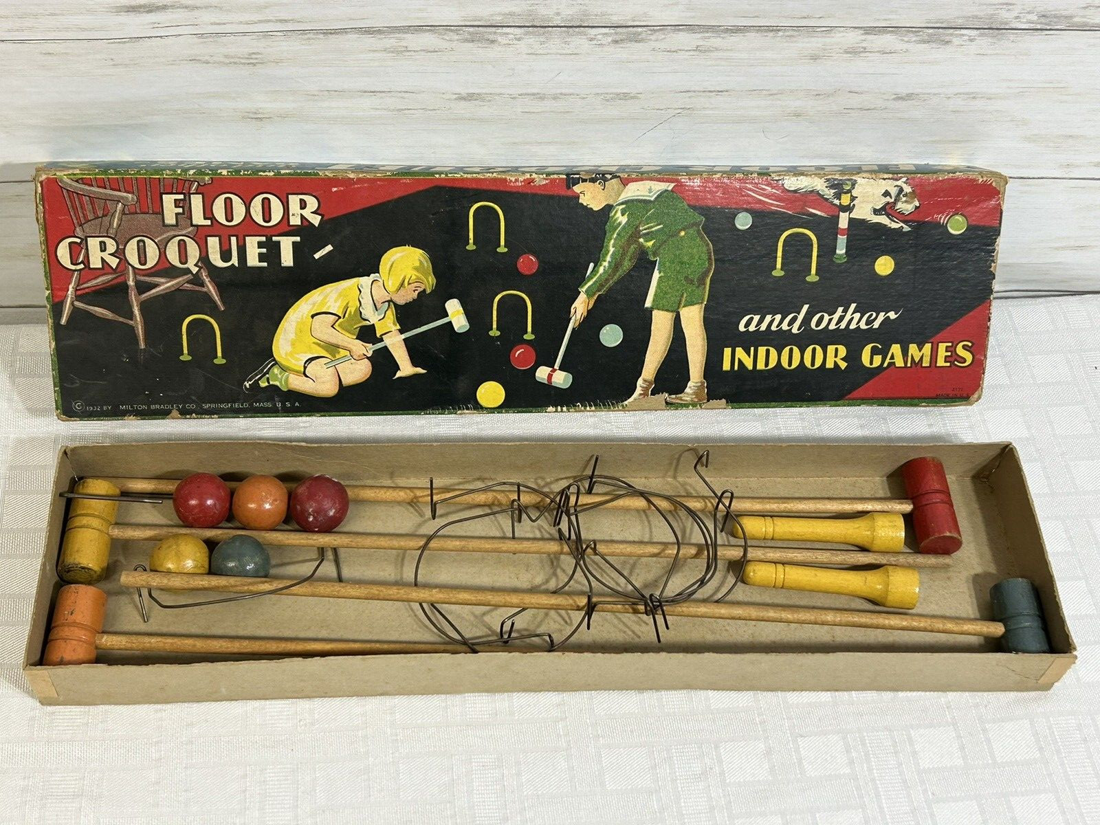 Vintage Toy Floor Croquet 1932 Milton Bradley Company Game in Original Box!