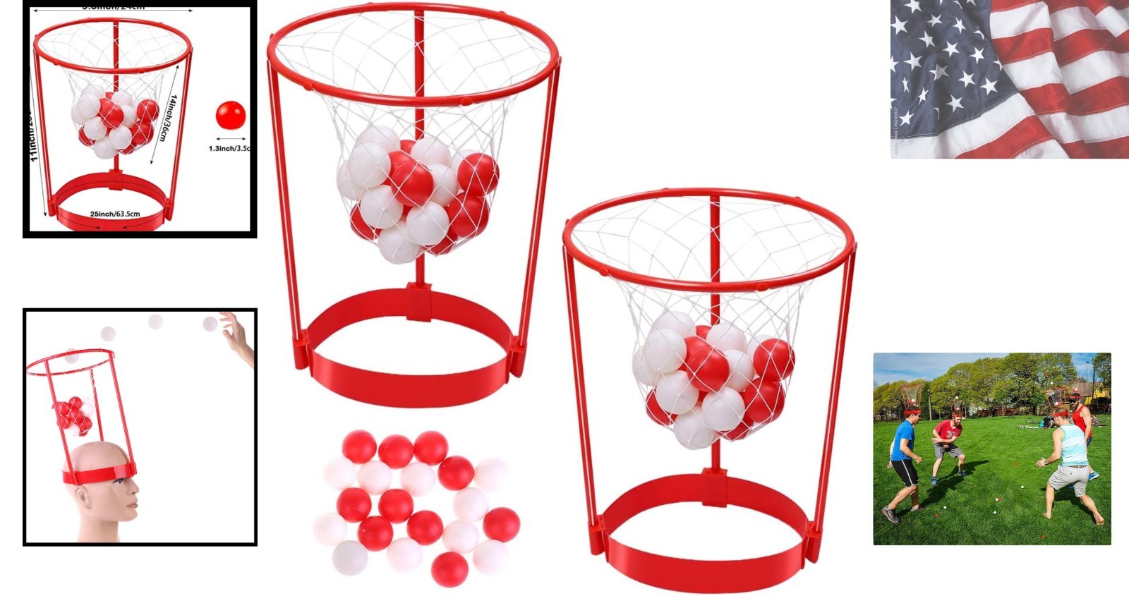 2 Pack Head Hoop Basketball Party Game for Kids and Adults, Adjustable Basket…