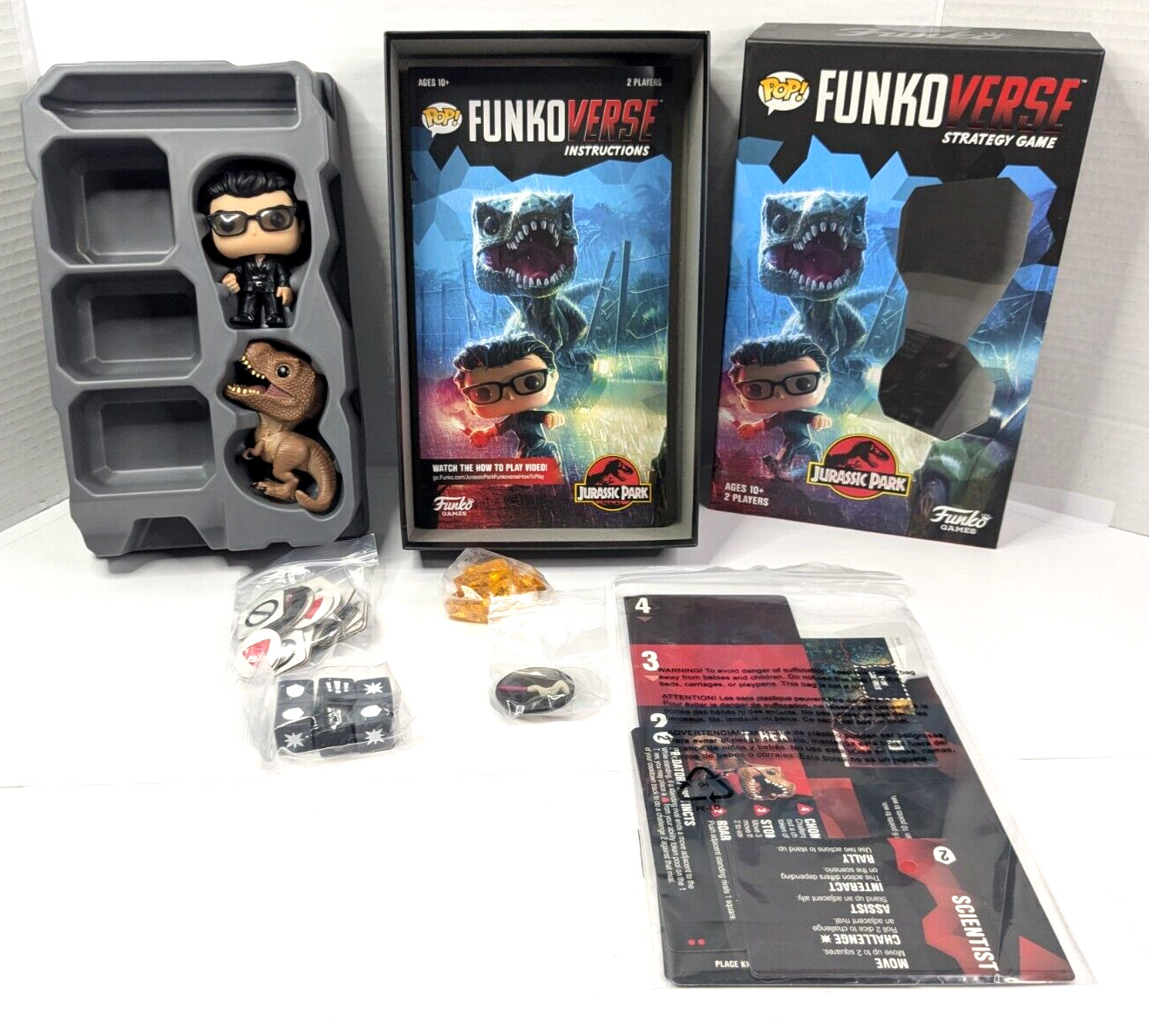 Funko Pop Jurassic Park Funkoverse Strategy Game w/ Malcolm & T-Rex Mini-Pops