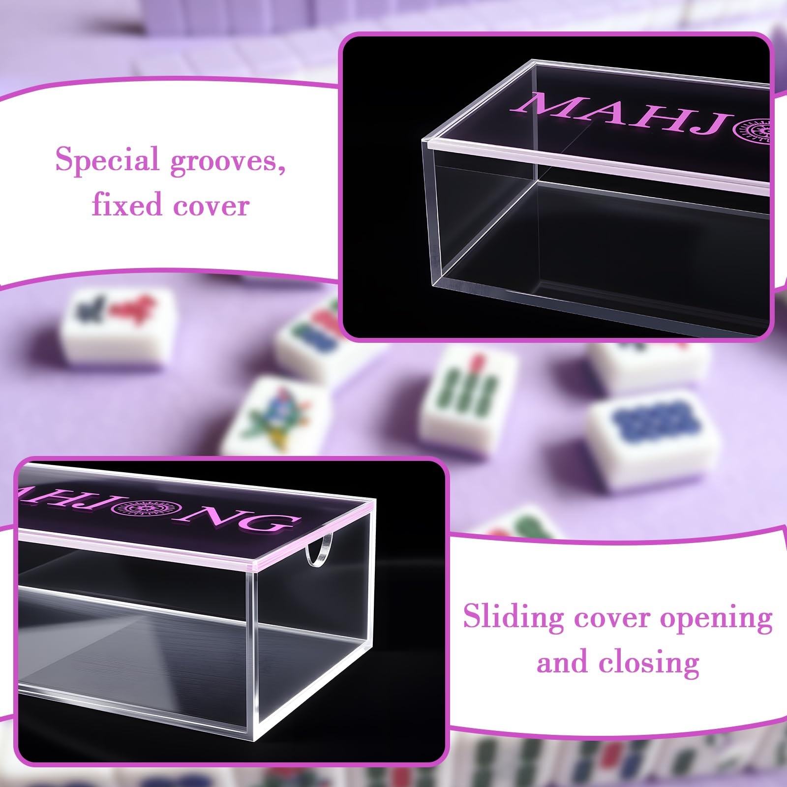 1pcs Empty Acrylic Mahjong Case Only for 1.2″×0.9″×0.5″ Mahjong Tiles-Transpa…